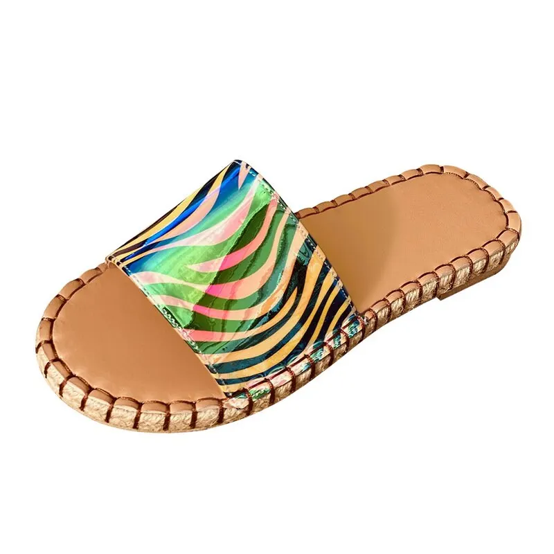 

Women Slippers 2021 Summer Sandals Female Leopard Print Flat Color Slippers Woman Outdoor Slides Pu Leather Tie Dye Beach Shoes