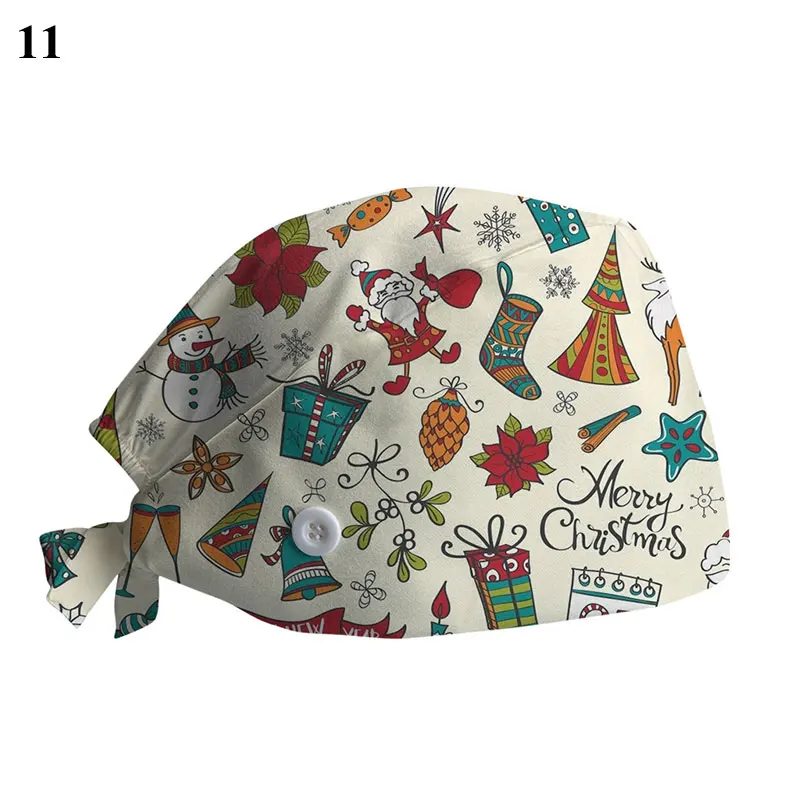 

Christmas Nurse Hat for Women Print Buckle Baotou Cap Adjustable Sweat-Absorbent Towel Surgical Cap Doctors Caps