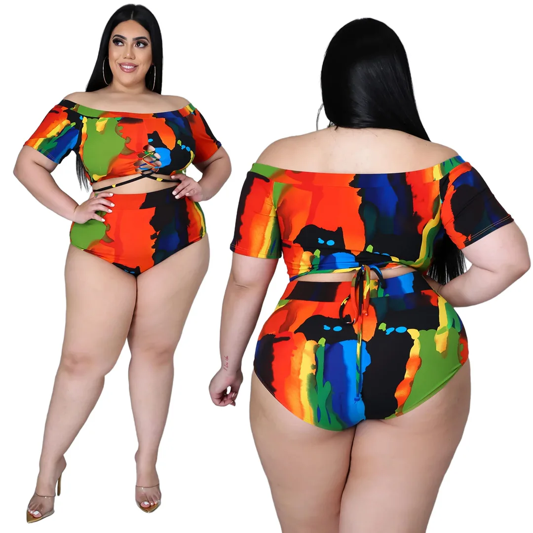 

Sexy Summer Women's Print Strapping Off Shoulder Swimsuit Sets Bathing Suit Two Piece Sets Jumpsuit Bra and Panty Set Wholesale