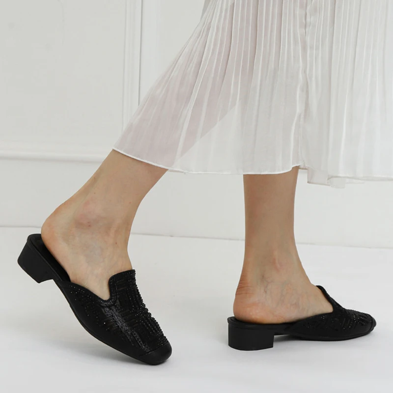 

AARDIMI Mesh Slippers for Women 2021 Summer New Wrap Toe Heel Ladies Mules Outside Shoes Woman Ethnic Bling Comfortable Slides