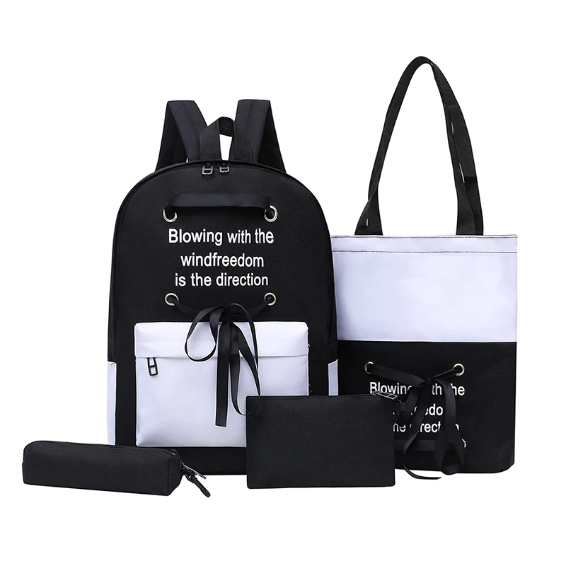 

4Pcs/set Girls School Backpacks Nylon Waterproof Letter Schoolbag For Teenage Girls Student Book Bag Lady Travel Casual Backpack