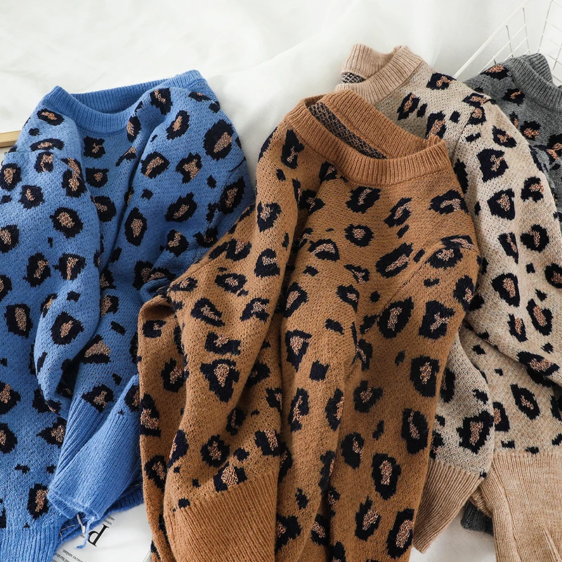 Gaganight Леопардовый Модный женский свитер осень зима длинный рукав пуловер с