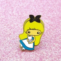 alice wonderlands hard enamel pin cute cartoons dress girl and rabbit badge brooch accessories fan gift