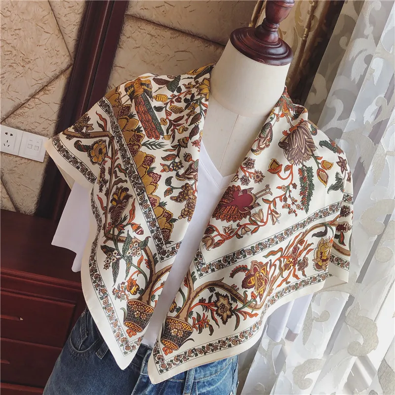 

Women Scarf Winter Shawl Female Russian Babushka 90cm Hijab Floral Pattern Dupatta Retro Ukrainian Polish Fringed Spain Scarf