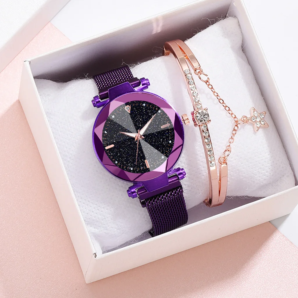 

Rose Gold Bracelet Women Watches Starry Sky Luminous Diamond Dial Ladies Watch Women Watchproof Quartz Wristwatch Girls Clock