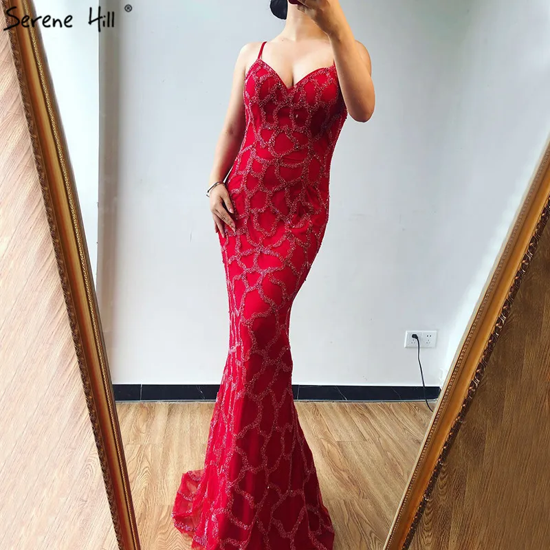 Дубай красный бисер без рукавов вечерние платья 2021 Милая Сексуальная Русалка