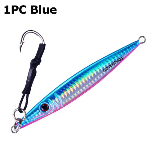 1pc Blue Goture рыболовные приманки для моря, металлический джиг 80 г/100 г/150 г, свинцовая Рыбная ложка, вертикальная приманка для джига, приманка с крюком, воблеры для рыбалки - Цвет: 1pc Blue
