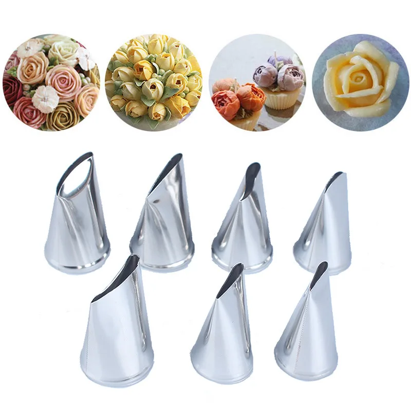 

7pcs Metal Rose Flower Tip Sets Stainless Steel Icing Piping Tips Nozzle Cake Decorating Pastry Cookie Cream Baking Tools DIY