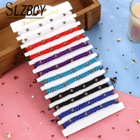 women 12pcs hand woven colorful knotted wax rope bracelet anklet metal beads inlaid adjustable cuff wristband jewelry gift
