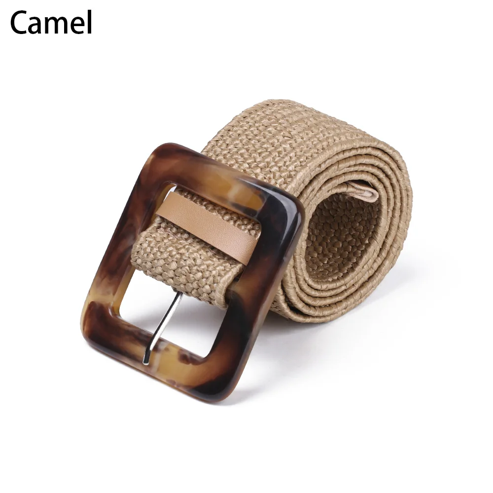 Other-camel 1 шт. Модные женские широкие соломенные ремни деревянная Пряжка Нефритовое платье с бантом пояс Повседневный Шарм Плетеный эластичный пояс цепь - Цвет: Other-camel