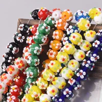 10mm round flowers handmade lampwork glass loose crafts beads for jewelry making diy