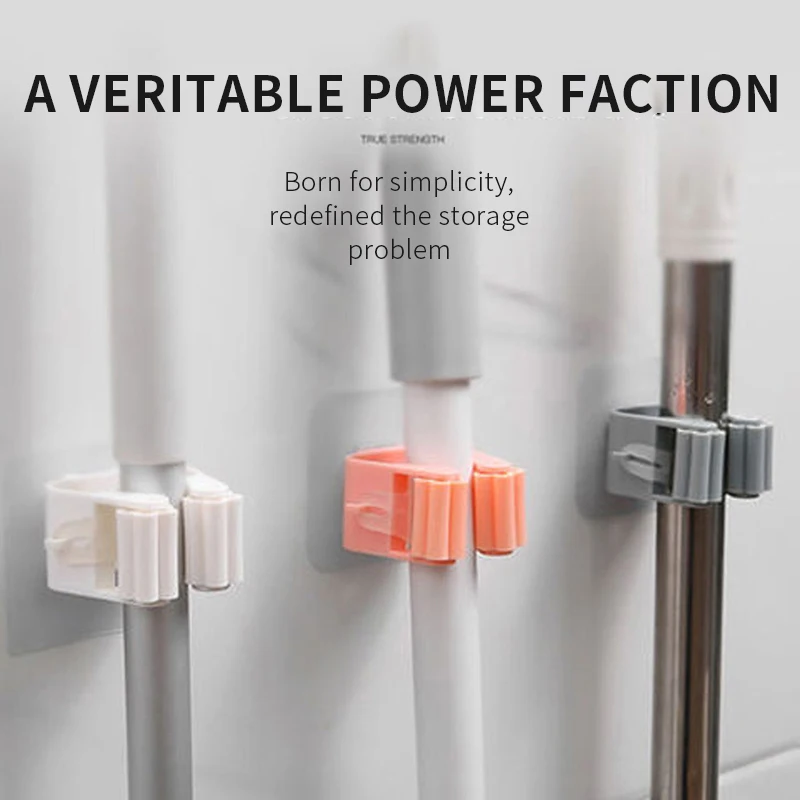 Mop shelf broom card holder buckle strong load-bearing seamless non-perforated nail mop clip bathroom wall mount hook punch free mop double buckle creative non trace bathroom stick double buckle broom double buckle