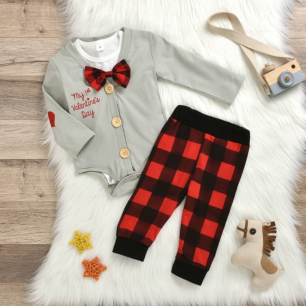 3pcs Boy Clothes Set Valentine Baby Clothing Infant Jumpsuits Gentleman Outfit Sets Bow Tie Shirt+Coat+plaid pant Spring |