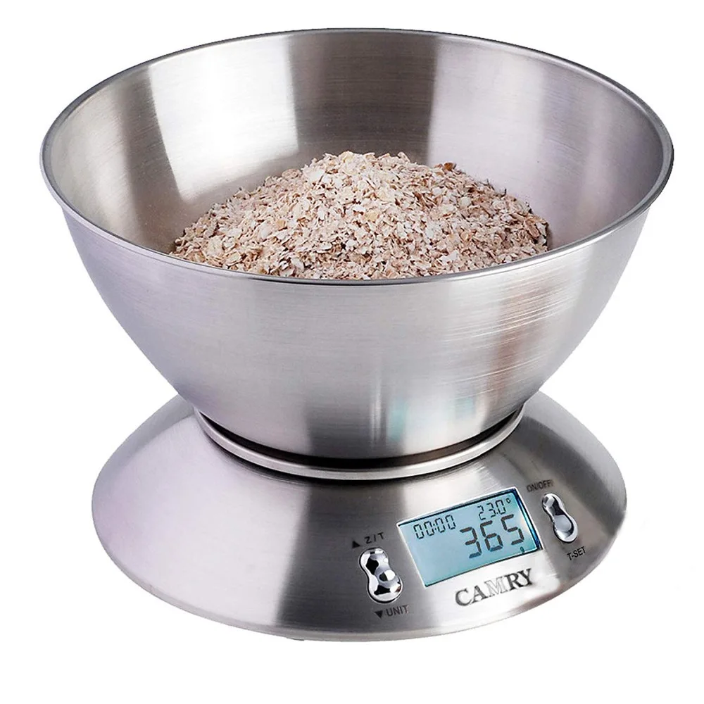 

Electronic Digital Kitchen Scale Stainless Steel Food Scale with Removable Bowl LCD Display 5kg