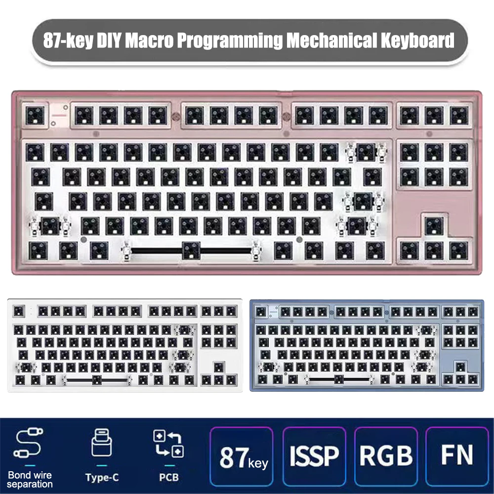 Flesports MK870 tam RGB LED 87 Keys çalışırken değiştirilebilir mekanik klavye programlanabilir makro ayarları DIY C tipi kablolu klavye