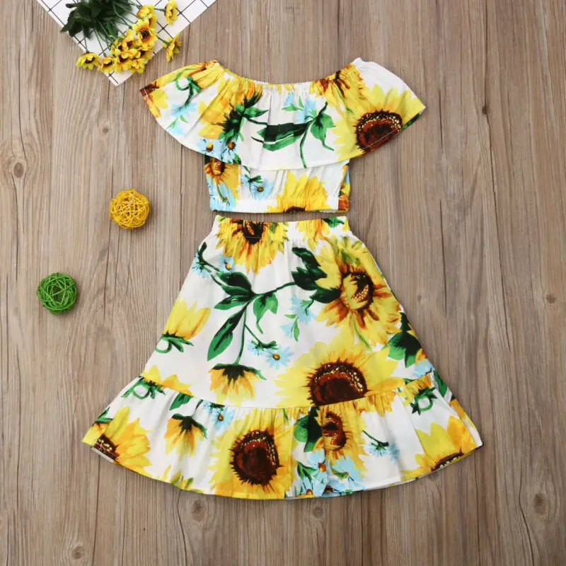 2 шт. однотонный укороченный топ с открытыми плечами и длинная юбка цветочным