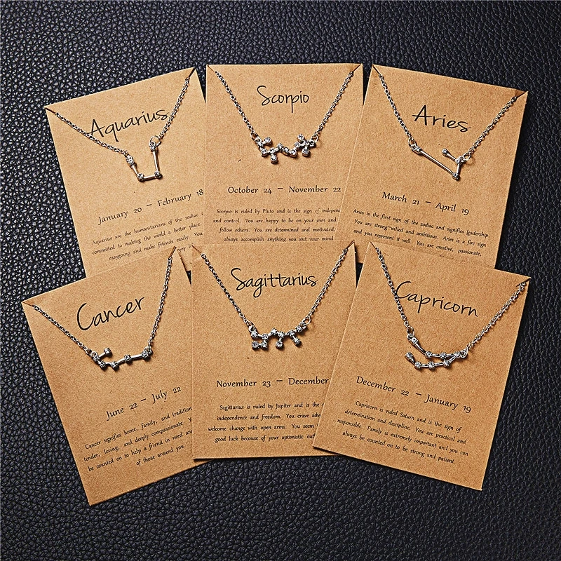 

Starry Sky Pattern 12 Constellation Women Necklace Rhinestone Pendant Gold Alloy Luxury Elegant Ladies Casual Gift Jewelry