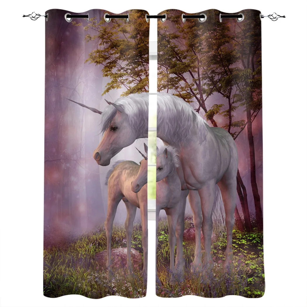 Лесной белый единорог мультфильм занавеска для детской комнаты спальни