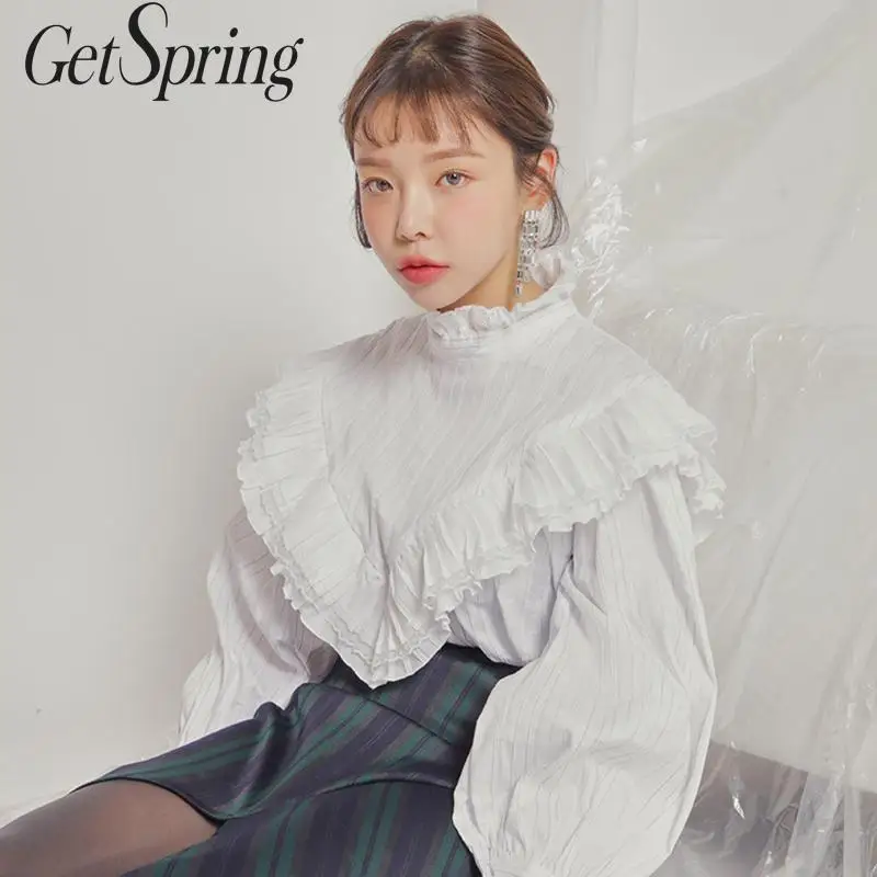 GetSpring женская блуза со стоячим воротником с длинным рукавом рубашка Ретро блузка