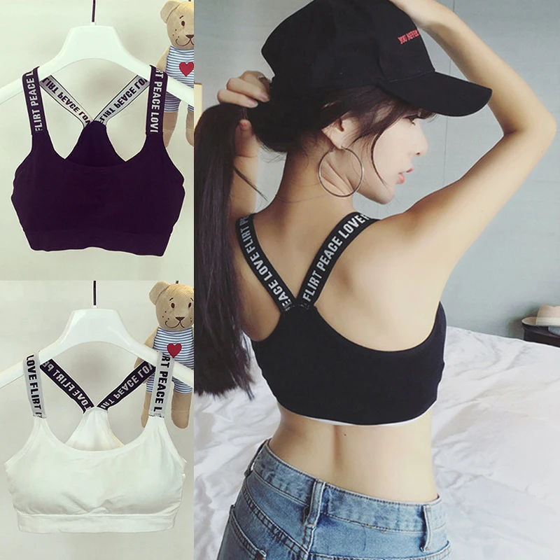 

Letter Printed Cross Strap Sports Tube Top Bra Elastic Cotton Beauty Back Seamless Bralette Sexy Wrapped Bra Female Lingerie New
