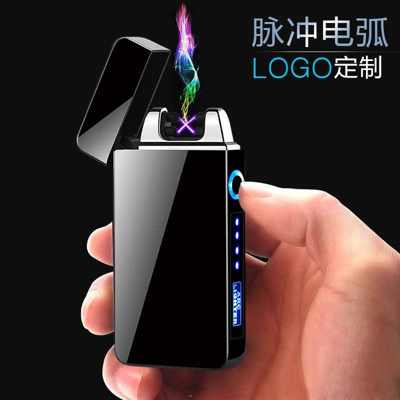 Мощный светодиодный дисплей зарядка через usb импульсная Зажигалка горячая Распродажа двойная дуговая плазменная Зажигалка Ветрозащитная электронная зажигалка