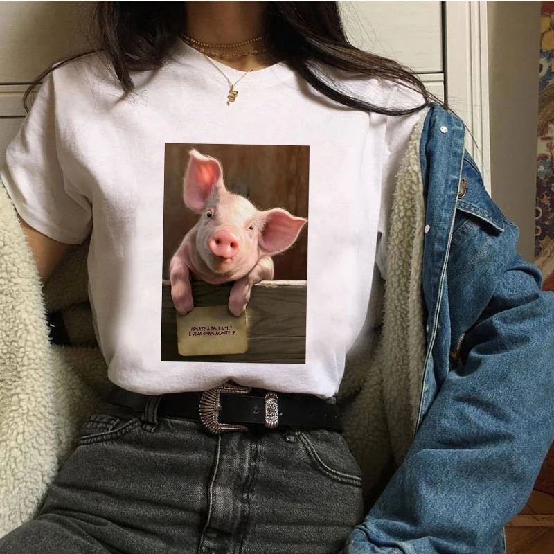 Футболка женская с забавным принтом свиньи тонкая Милая модная уличная футболка