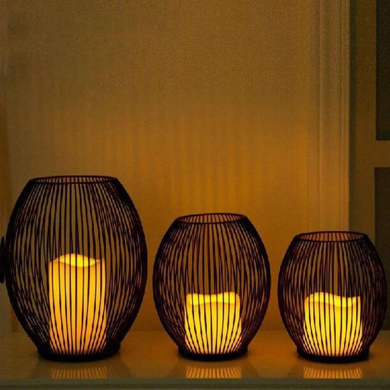 

Retro Round Hollow Candle Holder Birdcage Style Candlestick Fine Candlestick Dining Home Bedside Decoration
