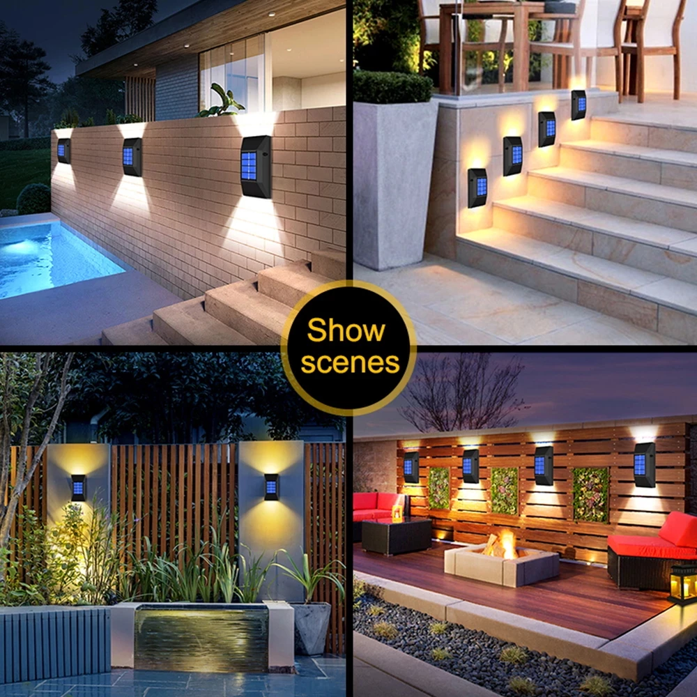 

2Pcs Solar LED Lights Ourdoor Waterproof Solar Powered Wall Lamp Spotlights Up Down Sunlight for Country House Garden Decoration