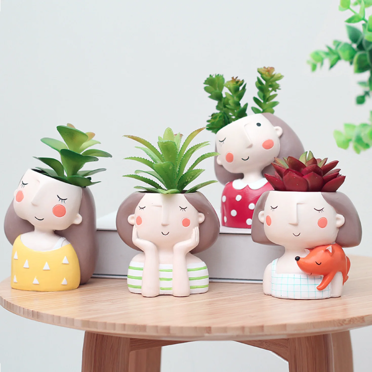 

Cute Doll Family Ceramic Desk Flower Plant Pot Artistic Design for Home Decoration