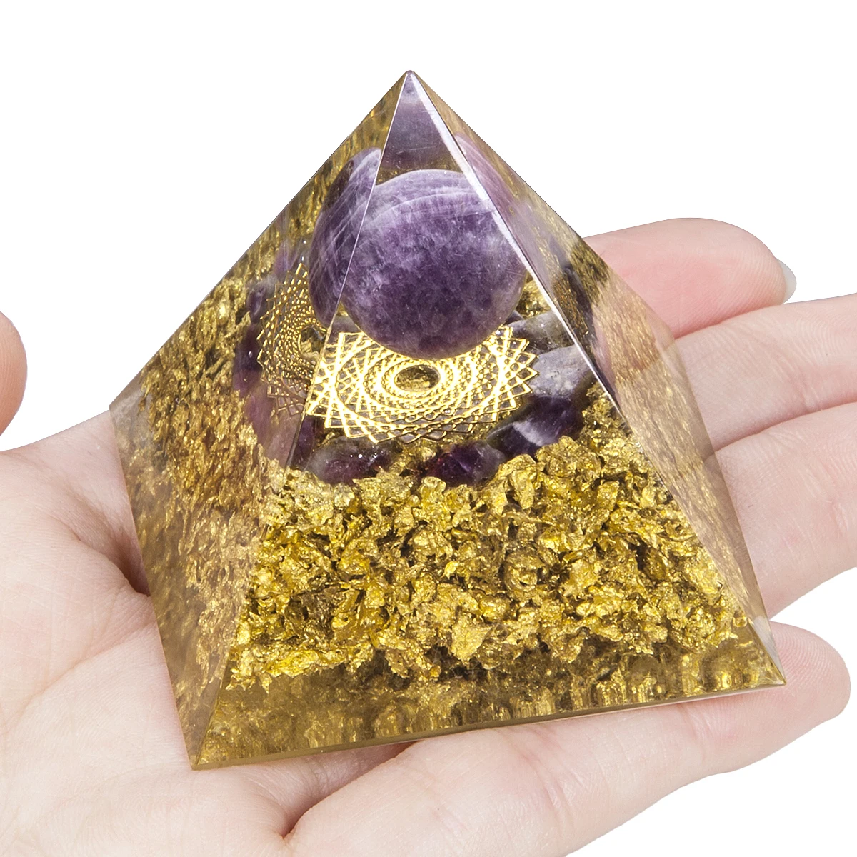 TUMBEELLUWA Crown Chakra Orgone Pyramid Crystal Stone Ball Reiki Balancing Energy Generator for EMF Protection Yoga Meditation