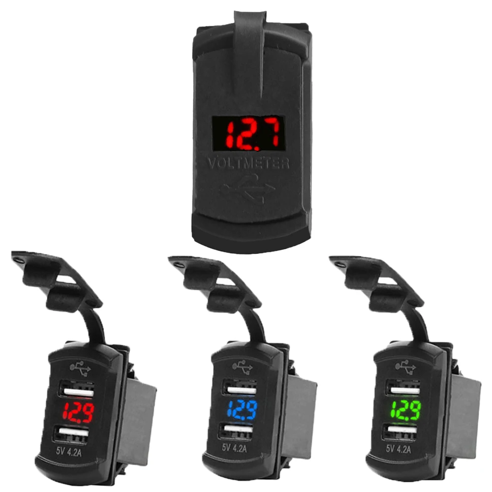 

USB Car Charger 12V 24V 4.2A Display Voltage Waterproof Dual USB Ports Auto Adapter Phone Charger For Iphone Huawei Xiaomi