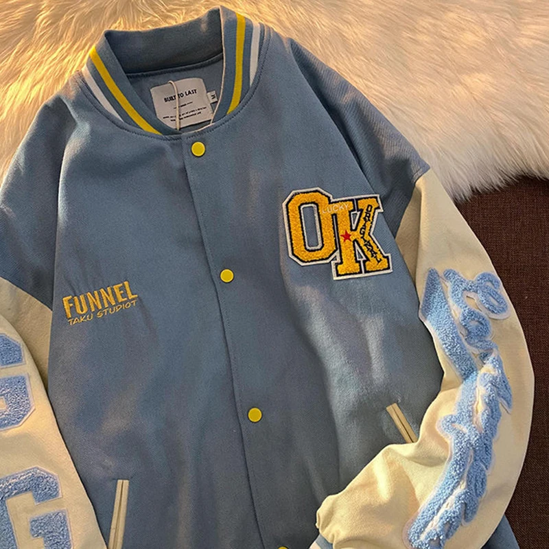 

Dark high street letter embroidery baseball uniform jacket men and women spring and autumn color matching casual jacket tide y2k