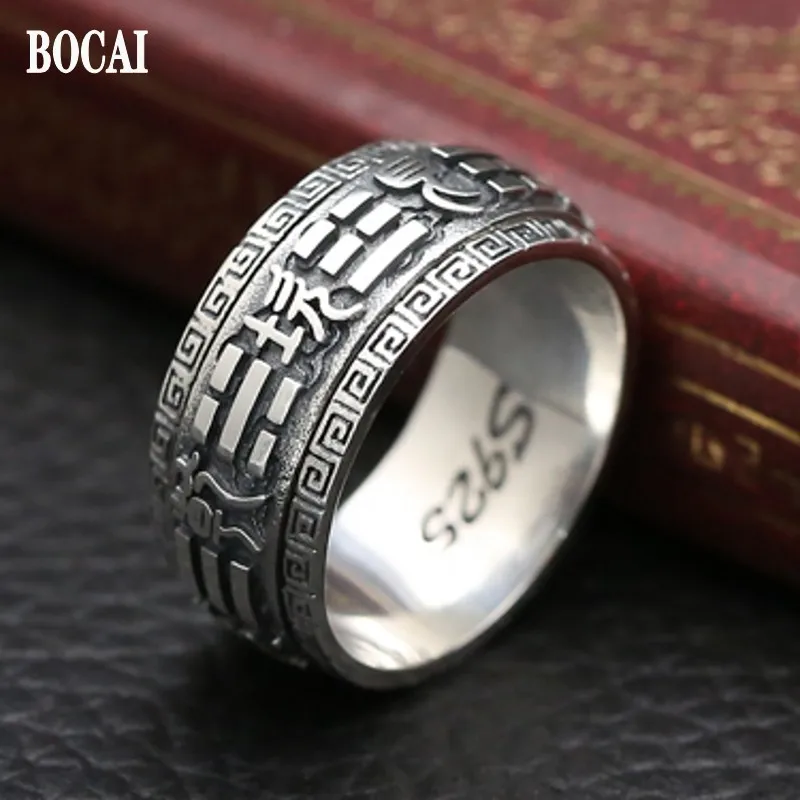 

Новинка 100% г., серебро пробы от BOCAI, классическое мужское кольцо с мантрой из девяти дворцов и Сплетницей в стиле ретро, с шестью символами