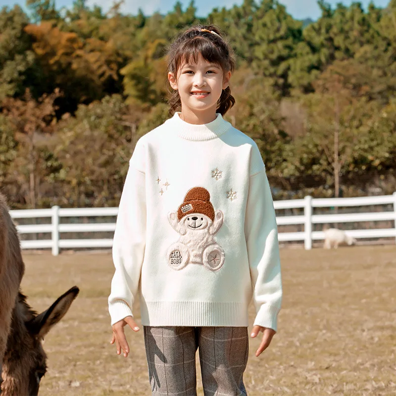

Winter Thickened Sweater For Girls Cute Cartoon Pattern Pullover Children Teens Outdoor Street Casual Knitwear Clothing