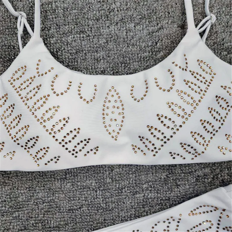 Женский комплект бикини с кристаллами пуш-ап бюстгальтер подкладкой купальный