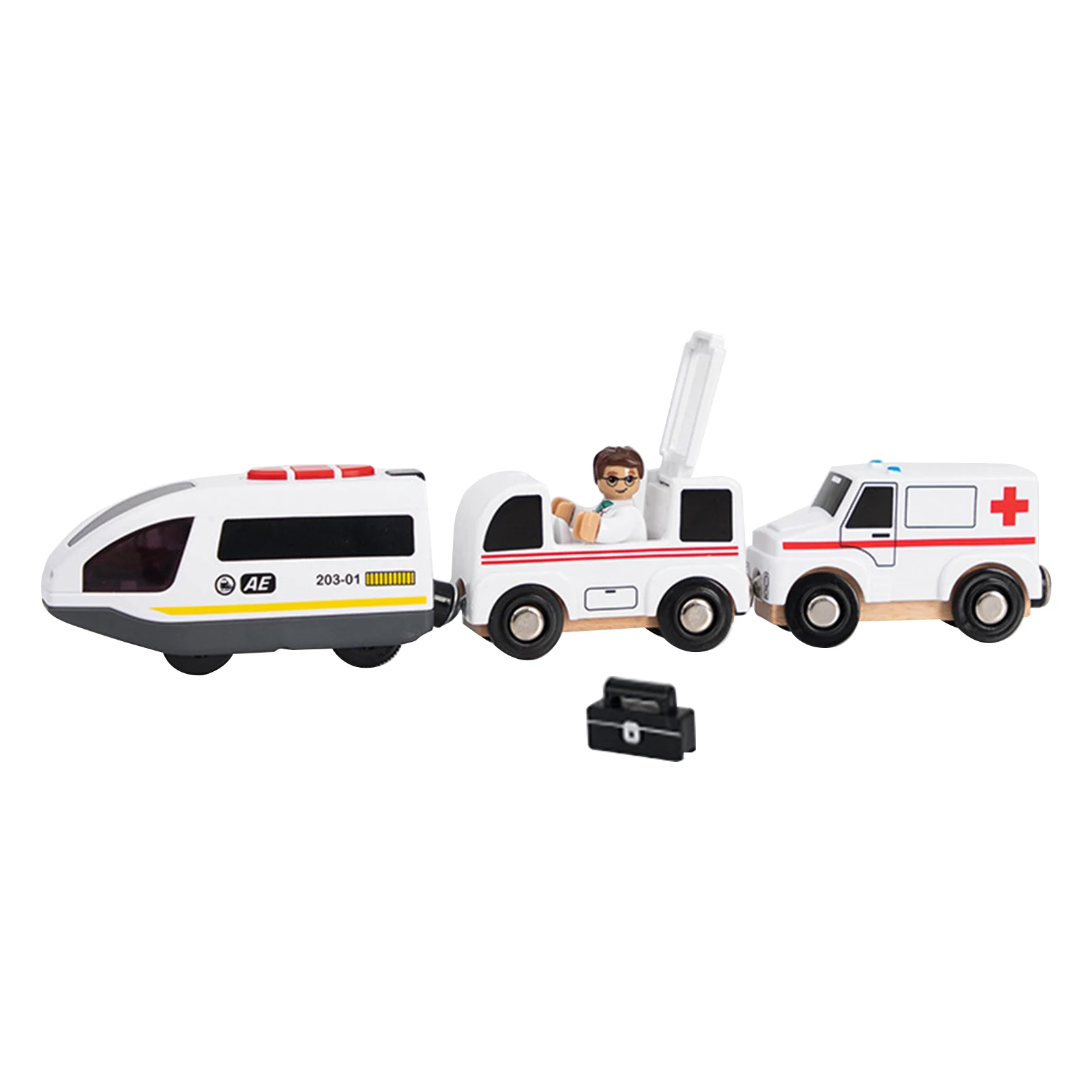 

Magnetic Electric Locomotive Toy Children's Alloy Ambulance Toy Magnetically Connected Electric With Wooden Track For Kids