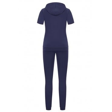 

Women Casual Solid Color Tracksuit Hole Flower Stitching Two-piece Suit Female Short Sleeve Crop Tops Pants 2pcs Sets