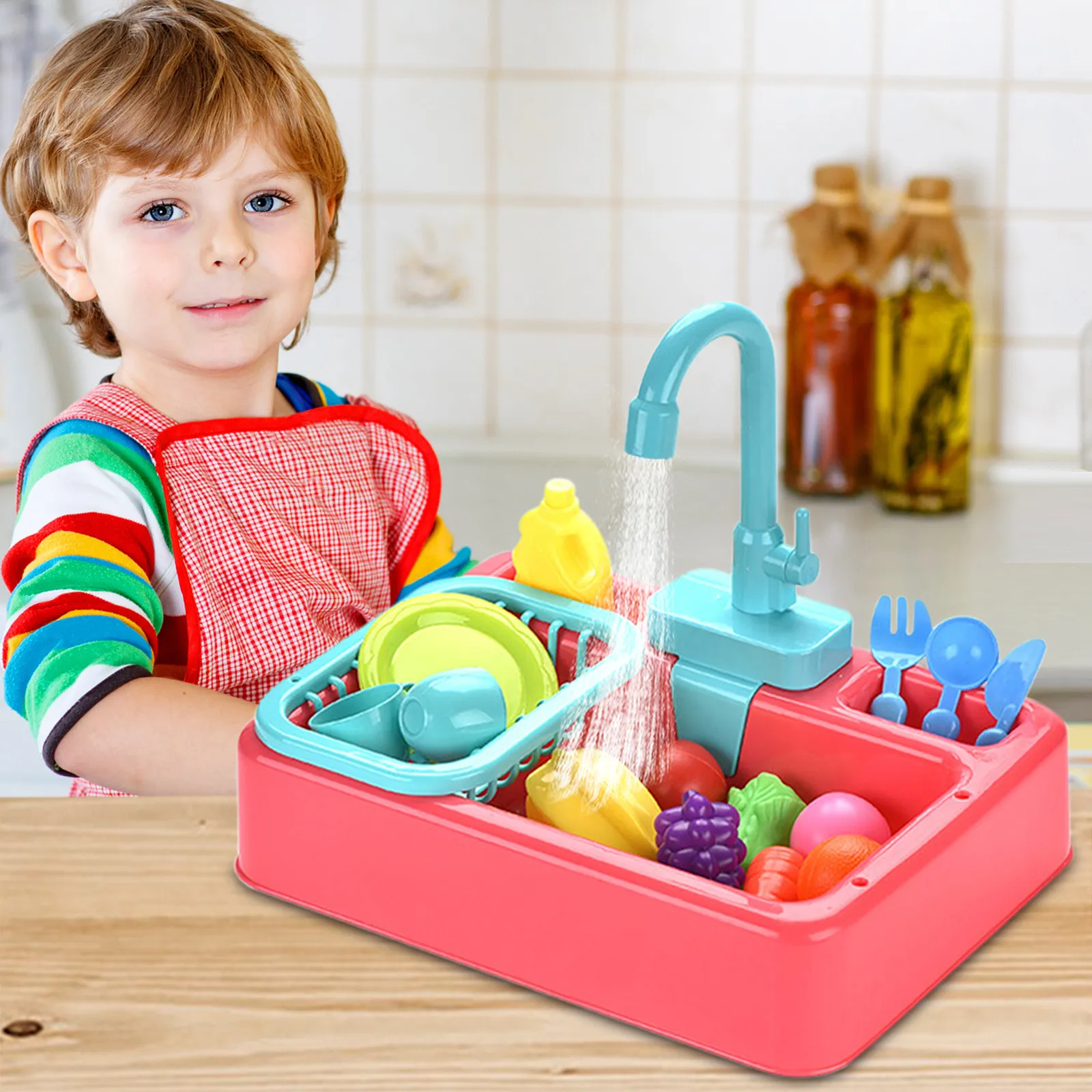 

19PCS Kids Kitchen Toys Simulation Electric Dishwasher Educational Toy Mini Kitchen Food Pretend Play Cutting Role Playing Girl