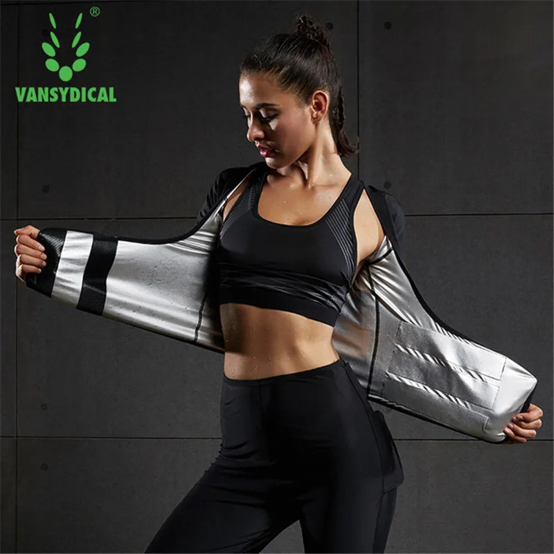 

Vansydical Sports Sauna Suit Womens Gym Running Set Fitness Workout Jogging Clothing Lose Weight Sweating Sportswear
