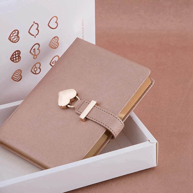 

2 Pcs Heart Shaped Combination Lock Diary with Key Personal Organizers Secret Notebook Gift-Pink & Champagne