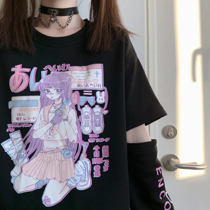 

Japanese Anime T-shirt Short Sleeve T-shirt JK Girl Cute Clothes T-shirt Female Harajuku Cartoon Print Top