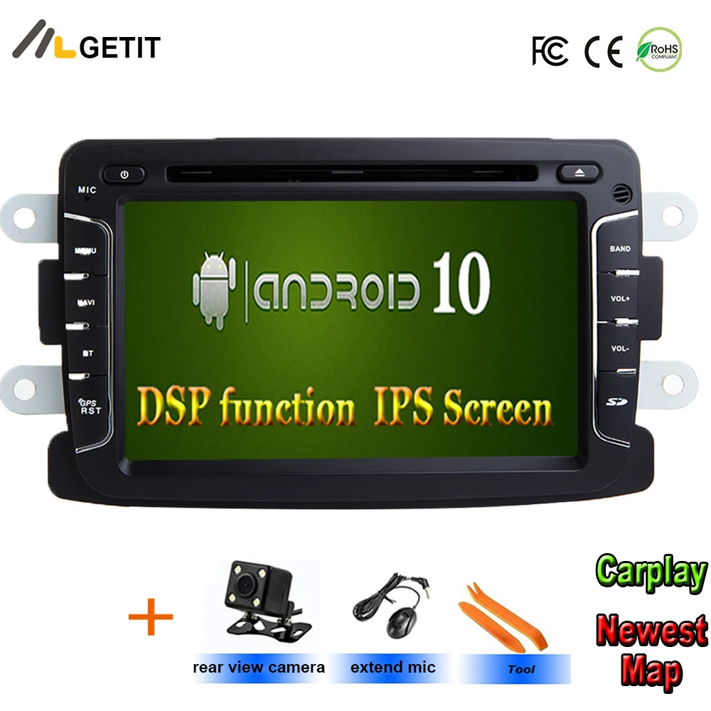 Автомобильный мультимедийный проигрыватель DSP Chip IPS Android 10 GPS для Dacia Sandero Duster Captur