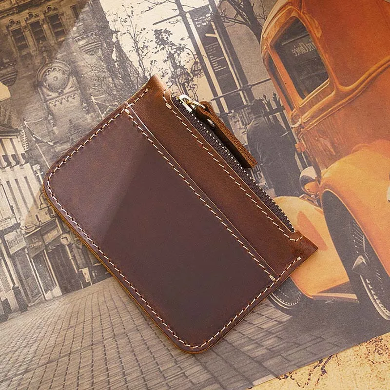 

2020 Vintage Crazy Horse Leather Men's Coin Purse Genuine Leather Zipper Coin Wallet Retro card Holder Small Money Bag