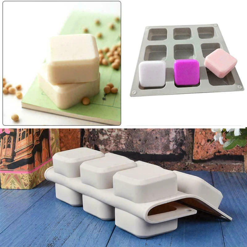 

Mold DIY Handmade Soap 9 Grid Silicone Soap Making Square Rectangle Tools