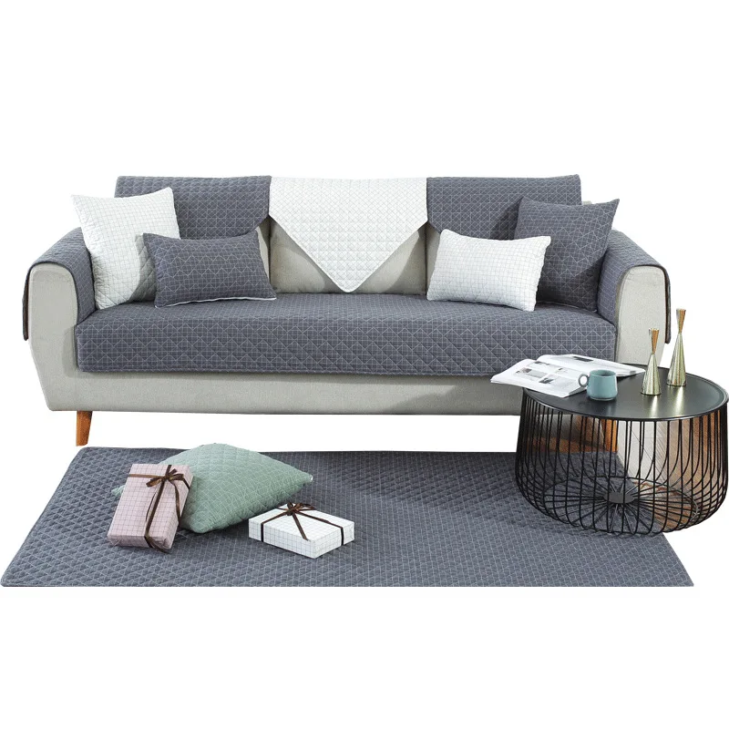 Чехол для дивана в гостиную однотонный серый хлопковый чехол углового