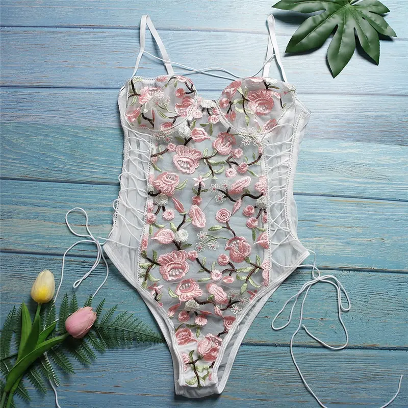 

Sexy Lace Flower Bodysuit Women Hollow Out Bandage Erotic Lingerie Underwear Nightwear Adult Thin Sleepwear Transparent Clothes