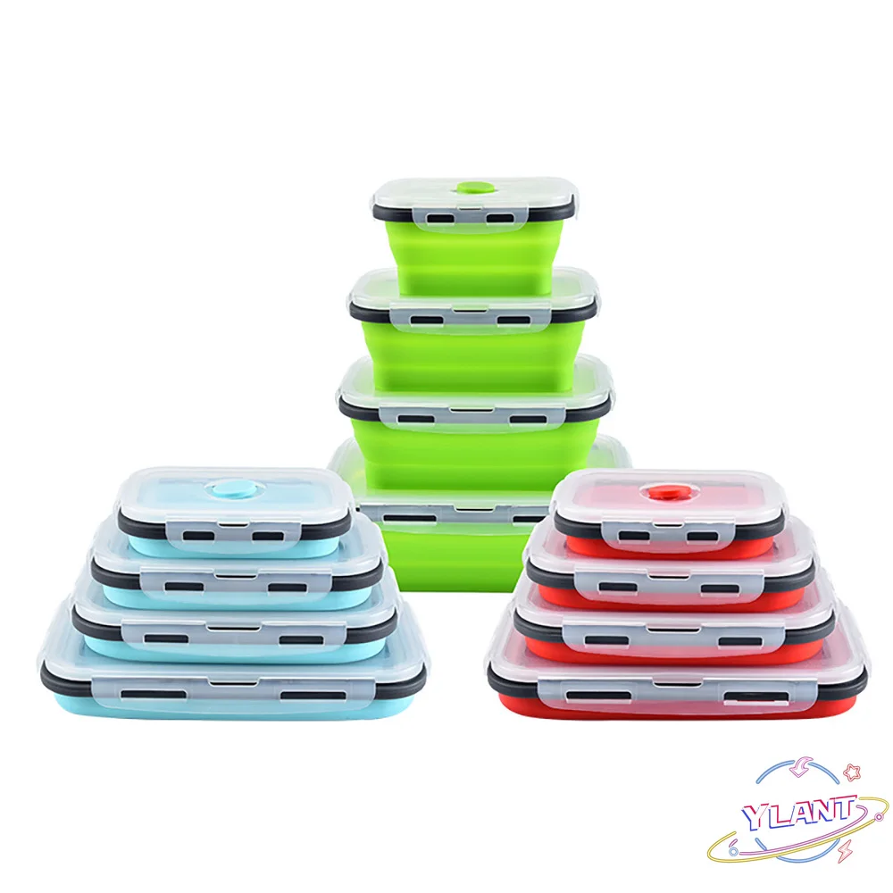 

4 Pcs BPA Free Silicone Collapsible Outdoor Lunch Box Food Storage Container Eco-Friendly Microwavable Portable Picnic Camping