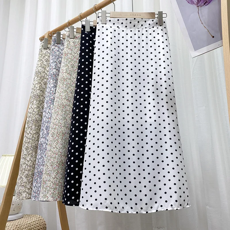 

2021 Long Skirts Womens 2021 Elegant Vintage Floral Summer Skirt Women Clothing High Waist A Line Casual Chiffon Midi Skirt