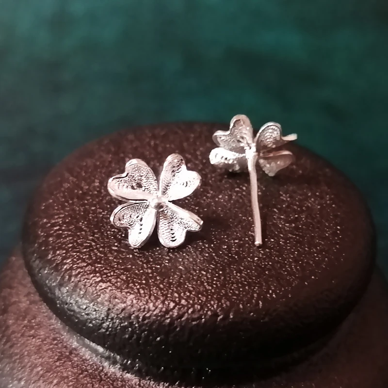Четыре листа клевера 999 серебро серьги гвоздики цветок 2020 женские Роскошные
