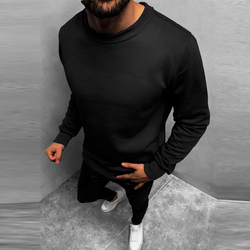 

2021 Spring Autumn Men's O-neck Solid Color Sweatshirt New Arrival Outerwear Clothes Men